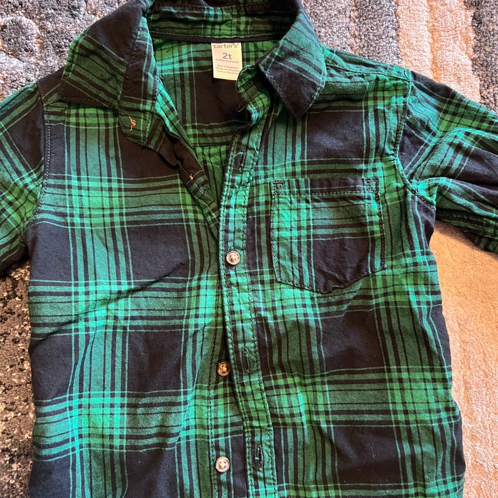 Long Sleeve Polo w/ bottom shirt, color green & black, 100% cotton,Carters Brand